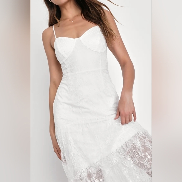 Lulus Elaborate Love White Lace Bustier Tiered High-Low Maxi Dress XS Wedding - Picture 3 of 10